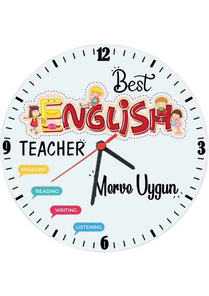 Ingilizce Öğretmenine Öğretmenler Günü Hediyesi Isimli Cam Duvar Saati (29 Cm)