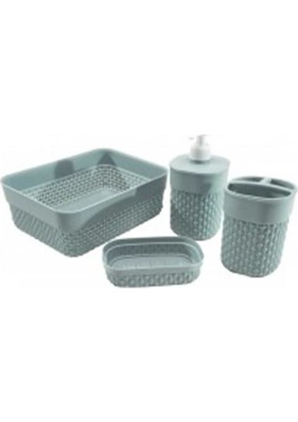 4'lü Lavabo Sıvı Katı Sabunluk Diş Macunluk Havluluk Set Gri