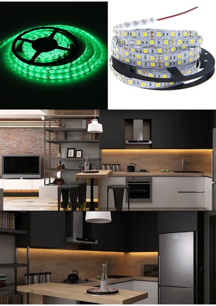 3 Çipli Yeşil Şerit LED 4 Metre + 12V Adaptör Kuruluma Hazır Set
