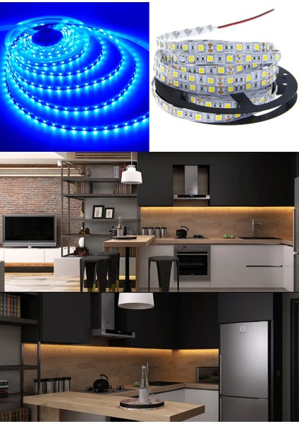 3 Çipli Mavi Şerit LED 10 METRE+12V Trafo Kuruluma Hazır Set