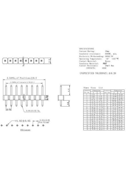 Header Erkek 1X40 Tek Sıra 180 Derece 2.54MM Male