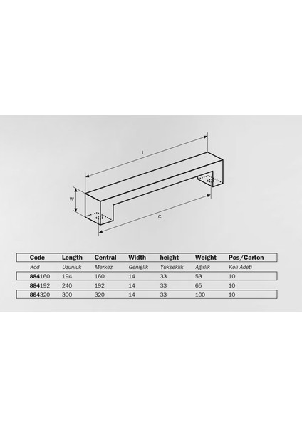 884 Modern Mobilya Kulbu Inox 320 mm