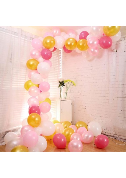 Gold Pembe Beyaz Balon Zinciri Seti Konsept 3