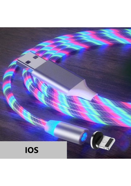 A6 Çoklu Şarj Adaptörü + Ios Magnetic Akan LED Işıklı Şarj Kablosu - 1 mt