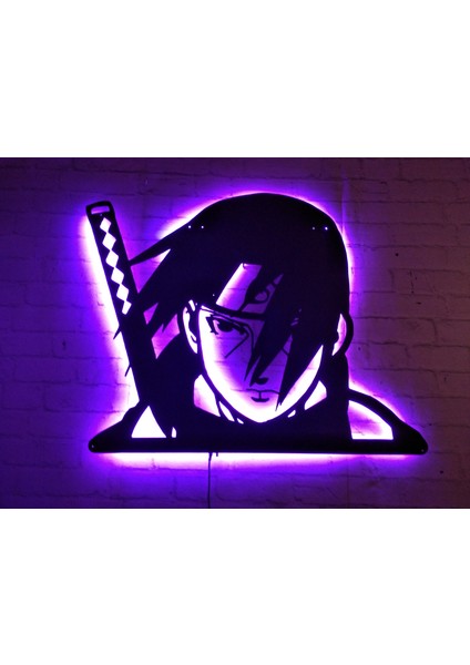 MF Tasarım Rgb Kumandalı Naruto Itachi Uchiha  LED Işıklı Ahşap Mdf Dekoratif Tablo 50 x 45