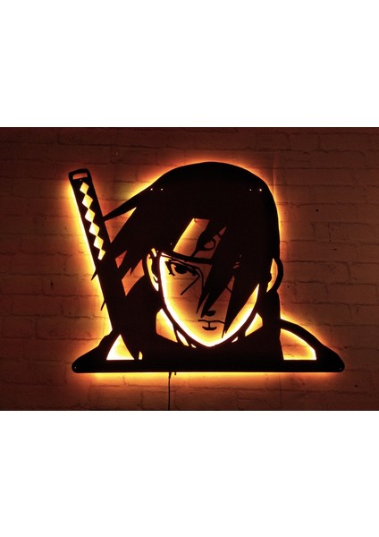 MF Tasarım Rgb Kumandalı Naruto Itachi Uchiha  LED Işıklı Ahşap Mdf Dekoratif Tablo 50 x 45