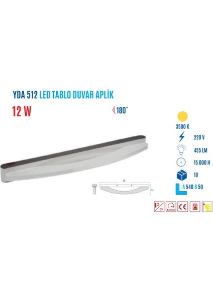 YDA-512G 12W 54CM Günışığı LED Tablo Aplik