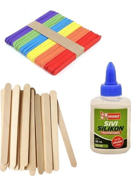 Ahşap Dar Dil Çubuğu + Silikon Yapıştırıcı Seti