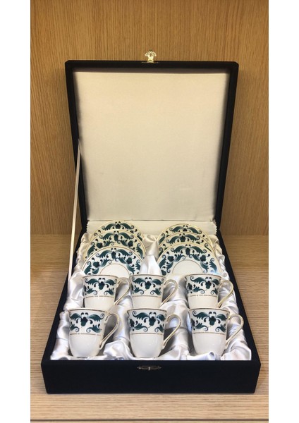 Ince Porselen Altın Yaldızlı El Dekoru 6 Kişilik Türk Kahve Fincan Takımı