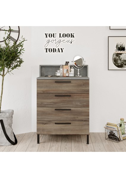 New Home 4'lü Şifonyer Metal Ayak Beton Kahve fiyatları