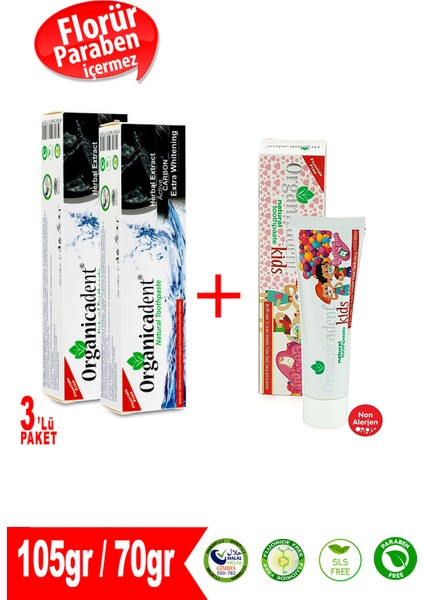 Aktif Karbonlu + Doğal Çocuk Diş Macunu (3'lü Paket)