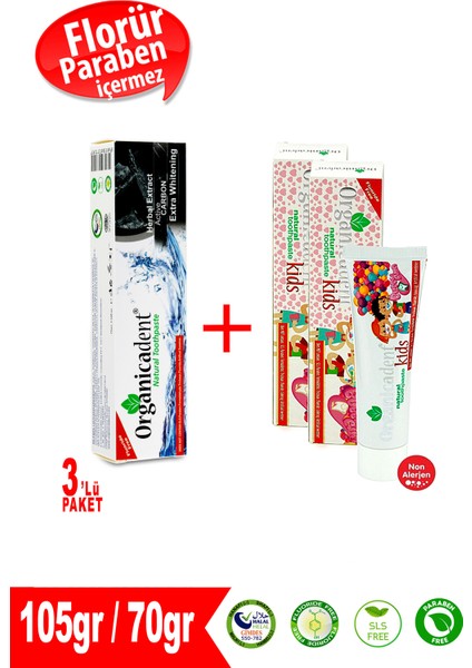 Aktif Karbonlu + Doğal Çocuk Diş Macunu (3'lü Paket)