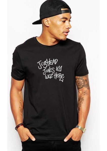 Riverdale Jughead Jones Was Here Baskılı Siyah Erkek Örme Tshirt