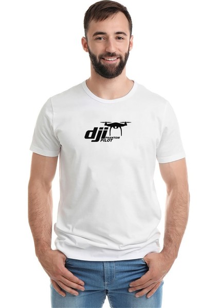 Dji Phantom Pilot Drone Vinyl Decal Baskılı Beyaz Erkek Örme Tişört