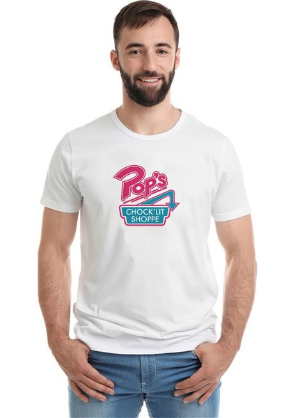 Riverdale Pop's Chock'lit Shoppe Baskılı Beyaz Erkek Örme Tshirt