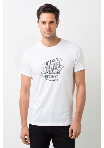 Elvis Presley If I Can Dream Baskılı Beyaz Erkek Örme T-shirt