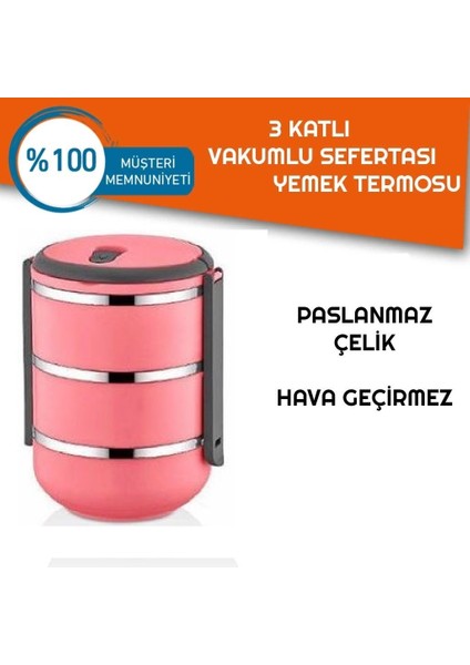 Sefer Tası Yemek Termosu Saklama Kabı Termosu 3lü - Pembe