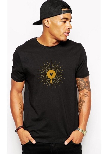 Pubg Tava Tavuk Baskılı Siyah Erkek Örme Tişört