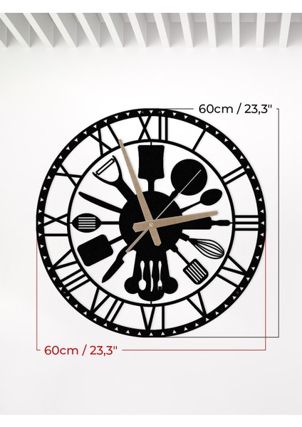 Metalium Concept Dekoratif Metal Duvar Saati Mutfak (Çatal Kaşık) Temalı 60X60CM