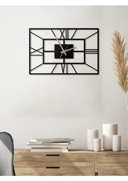 Yatay Roma Rakamlı Metal Duvar Saati 60X40CM
