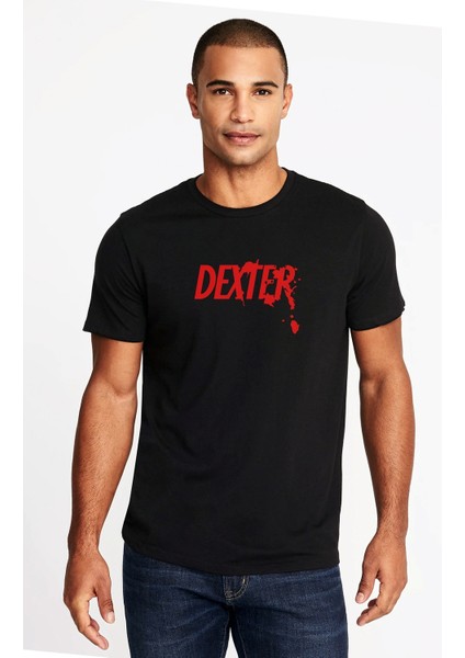 Dexter Red Logo Baskılı Siyah Erkek Örme Tshirt
