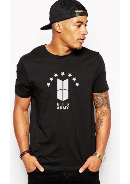 Bts Army Baskılı Siyah Erkek Örme Tshirt