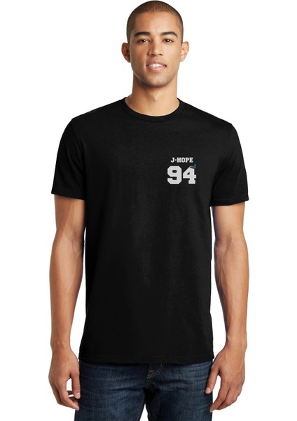 Bts J Hope 94 Baskılı Siyah Erkek Örme Tshirt