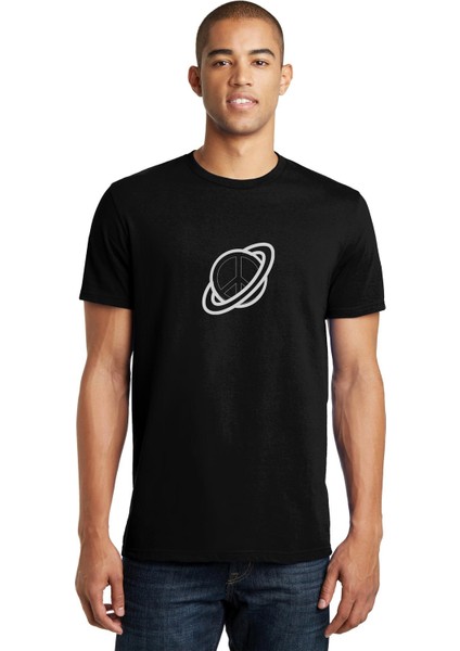 Saturn Computer Icons Planet Clip Art Baskılı Siyah Erkek Örme Tshirt