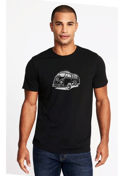 Aşk Van Klasik Volkswagen Transporter Şablon Van Araba Volkswagen Baskılı Siyah Erkek Örme Tshirt T-