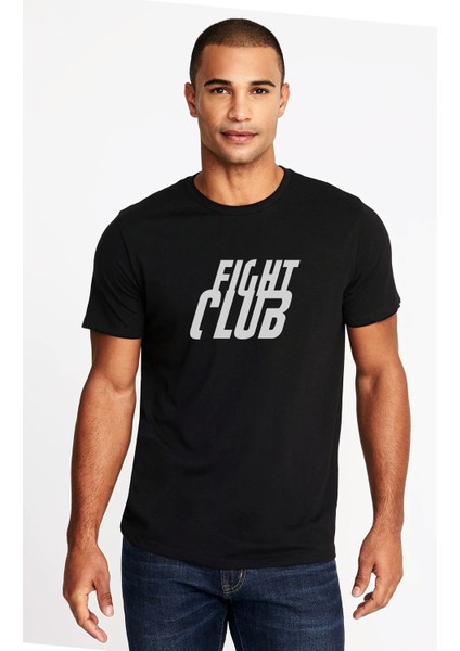 Fight Club Logo Baskılı Siyah Erkek Örme Tshirt