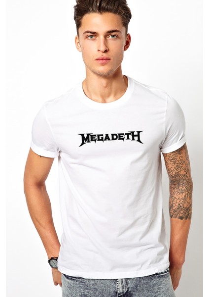 Megadeth Logo Baskılı Beyaz Erkek Örme Tshirt