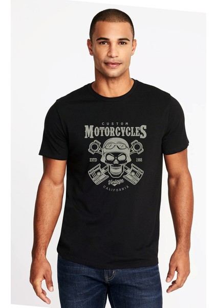 American Costum Vintage California Baskılı Siyah Erkek Örme Tshirt