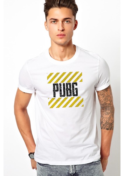 Pubg Baskılı Beyaz Erkek Örme Tshirt