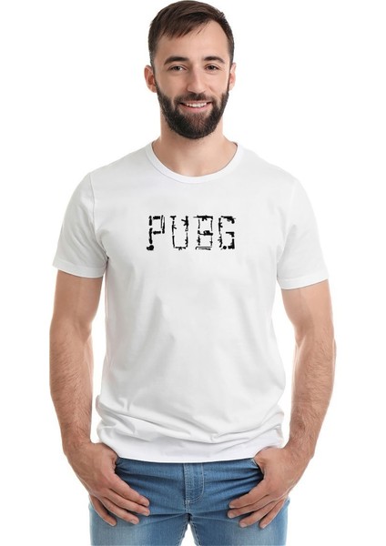 Pubg Baskılı Beyaz Erkek Örme Tshirt