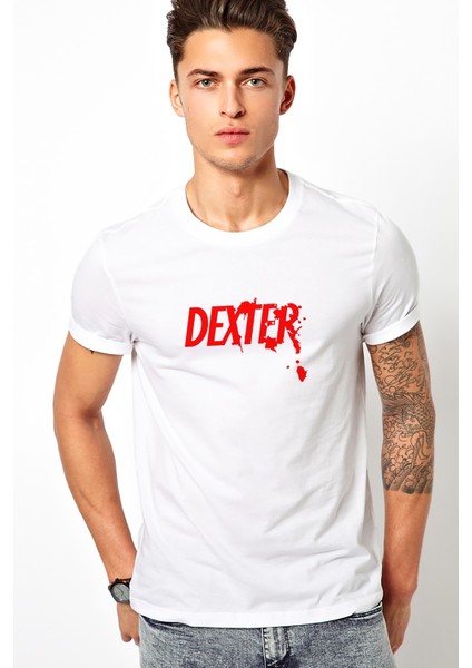 Dexter Red Logo Baskılı Beyaz Erkek Örme Tshirt
