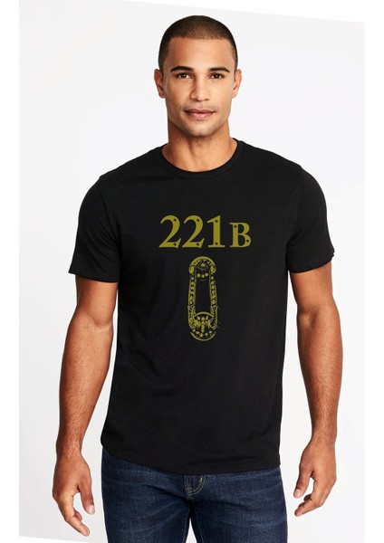 Sherlock Holmes Baskılı Siyah Erkek Örme Tshirt