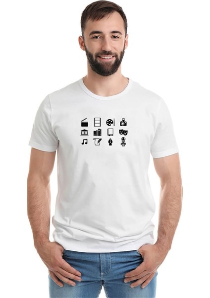 Cinema And Culture Icons Baskılı Beyaz Erkek Örme Tshirt