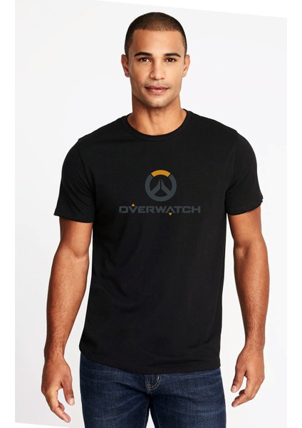 Icons Transparent Emblem Overwatch 2 Baskılı Siyah Erkek Örme Tshirt