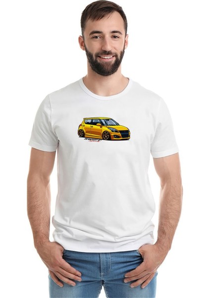 Suzuki Swift Baskılı Beyaz Erkek Örme Tshirt