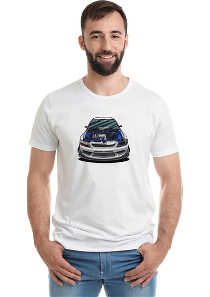 Mitsubishi Evolution Ix Baskılı Beyaz Erkek Örme Tshirt