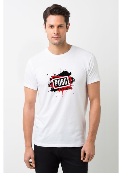 Pubg Kan Pubg Siyah Baskılı Beyaz Erkek Örme Tshirt