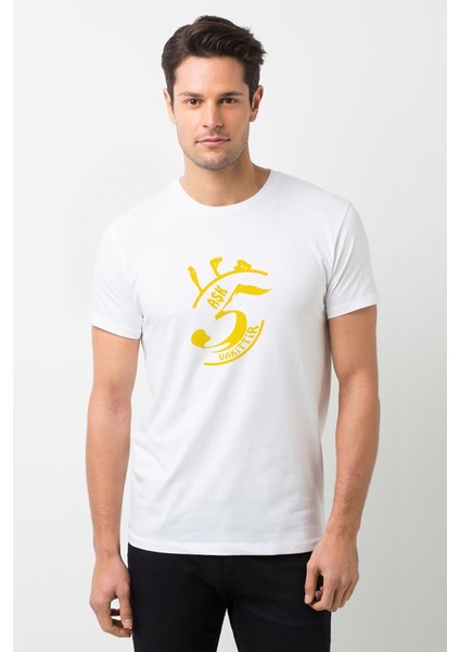 Aşk 5 Vakittir Baskılı Beyaz Erkek Örme Tshirt
