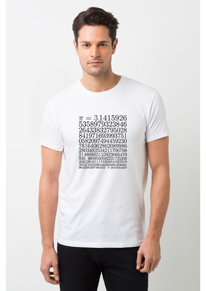 14 Mart Dünya Pi Günü Pi Baskılı Beyaz Erkek Örme Tshirt