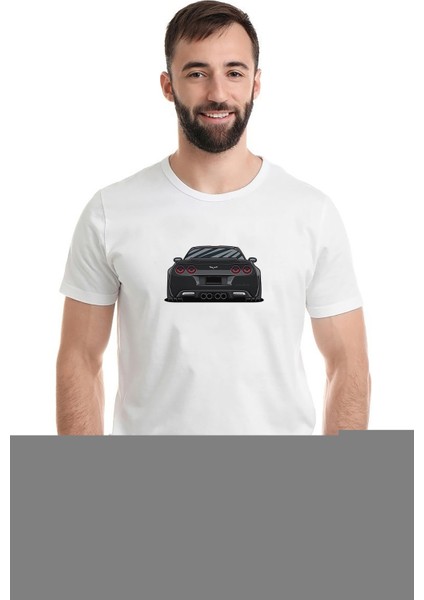 Corvette C6 ZR6X Baskılı Beyaz Erkek Örme Tshirt