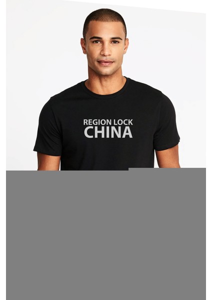 Region Lock China Baskılı Siyah Erkek Örme Tshirt