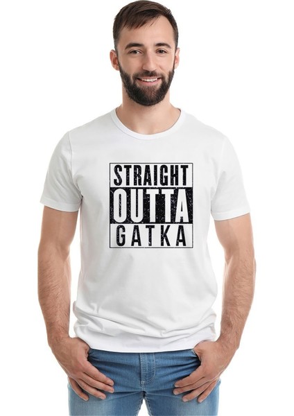 Pubg Pubg Straıght Outta Gatka Baskılı Beyaz Erkek Örme Tshirt