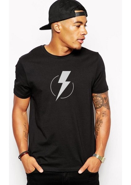 Flash Lightning Baskılı Siyah Erkek Örme Tshirt