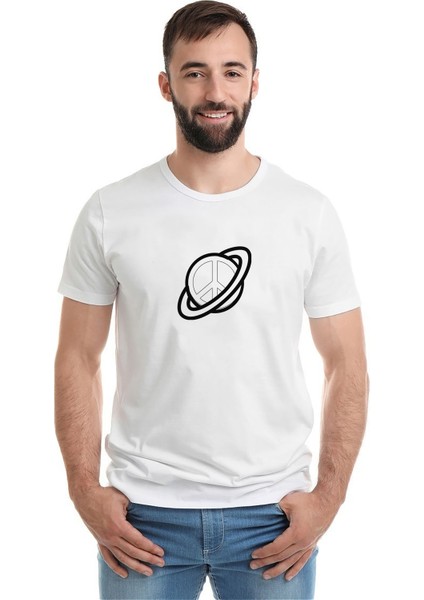 Saturn Computer Icons Planet Clip Art Baskılı Beyaz Erkek Örme Tshirt