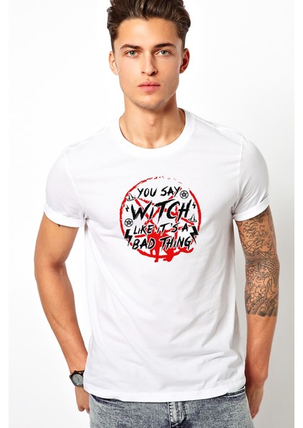 Chilling Adventures Of Sabrina You Say Witch Baskılı Beyaz Erkek Örme Tshirt