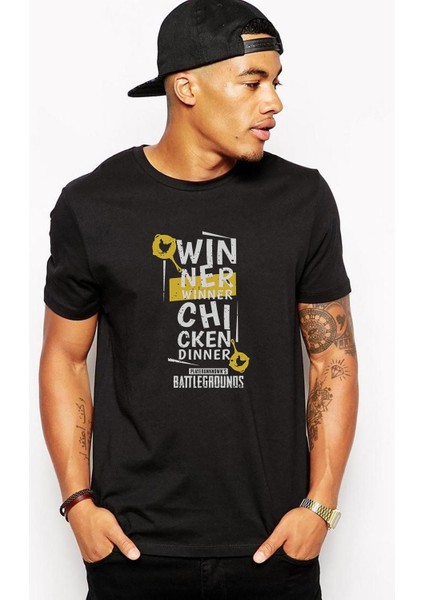Pubg Winner Winner Baskılı Siyah Erkek Örme Tshirt